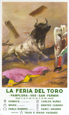 CARTEL ANUNCIADOR DE LA PRIMERA FERIA DEL TORO DE PAMPLONA, ANDRÉS MARTÍNEZ DE LEÓN, 1959